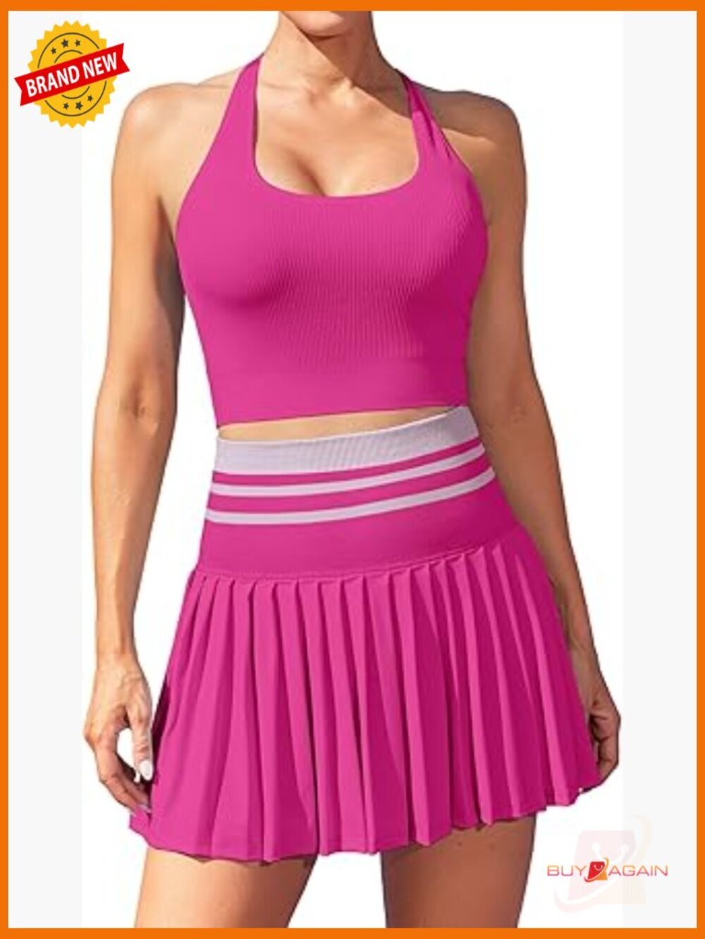 2 Piece Tennis Dress with Built-In Bra and Shorts High Waisted Pleated Skirt